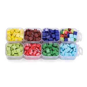 8-compartment box with colorful double-hole square glass Tila beads for DIY jewelry making