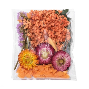 Vue macro du kit DIY de fleurs séchées avec pétales orange et flore préservée