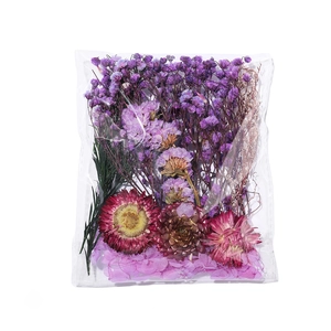 Sachet sous vide de fleurs séchées violettes et rouges pour loisirs créatifs et bougies