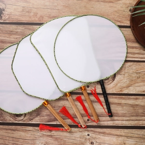 Traditional Chinese Blank Circular Fan For DIY Hand Painting White Silk Fabric Fan With Red Tassel Handle Decorative Ancient Style Handheld Fan