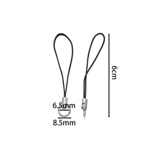 Detailansicht zweier schwarzer Flechtkordeln mit Silberringen und Maßen in 6cm Gesamtlänge