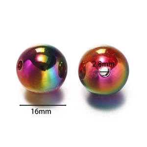 Detailed view of 16mm iridescent acrylic beads showing 2.8mm center hole for DIY crafts