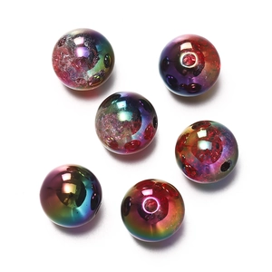 Detail of 16mm acrylic gradient beads with UV colorful coating and ice crack texture