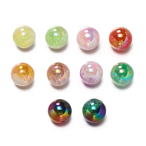Detailed macro shot of 16mm colorful acrylic snowflake beads with gradient rainbow textures