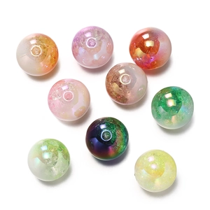 Close-up of 16mm snowflake gradient acrylic beads with colorful cracked glass texture