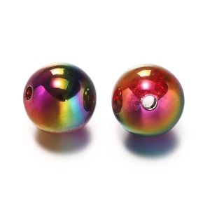 Macro shot of 16mm rainbow gradient acrylic beads with metallic UV coating for DIY jewelry