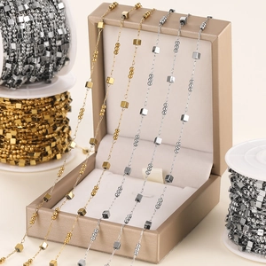 DIY necklace jewelry chains in gold, silver, and black finish with square beads