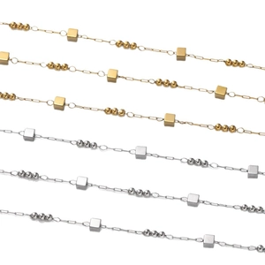 Gold and silver stainless steel cube and bead chains for DIY jewelry making and necklaces