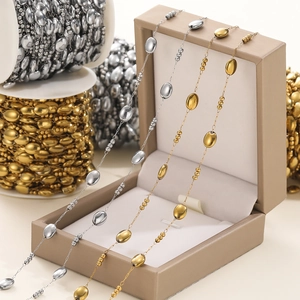 Stainless Steel Handmade Chain DIY Jewelry Findings Gold Silver Oval Round Beads Chain For Necklace Bracelet Making