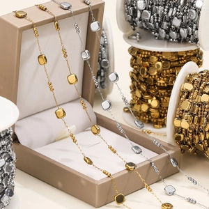 Detailed view of gold and silver geometric square link chains for DIY jewelry making