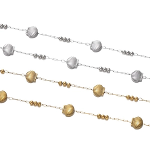 Gold and silver stainless steel shell charm chains for DIY jewelry making with metal beads
