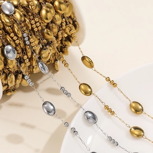 Oval bead chain for DIY necklaces in gold and silver finish on a spool