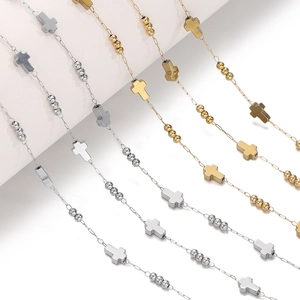 Catene a maglie con croci e perline in acciaio inossidabile oro e argento lucido