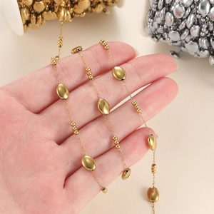 Gold oval beaded chain in stainless steel for DIY jewelry necklace and bracelet making