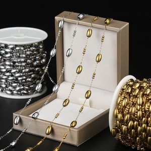 Polished stainless steel oval bead chain for DIY jewelry making in gold and silver