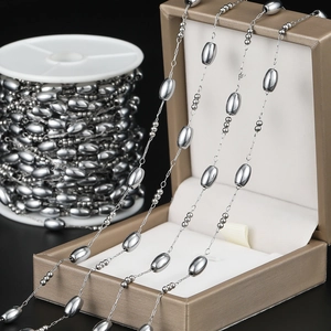 Polished stainless steel oval bead and ball chain for DIY jewelry making accessories