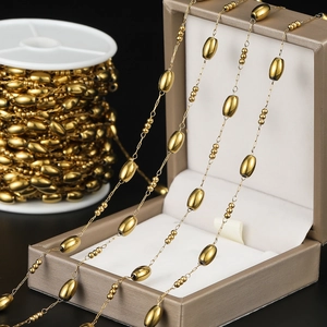 Polished gold stainless steel oval and round bead chain on a spool for DIY jewelry making