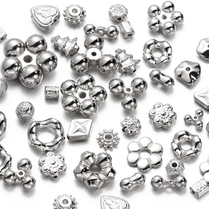 Cuentas espaciadoras CCB de plata pulida con formas de flor, corazón y estrella para joyas