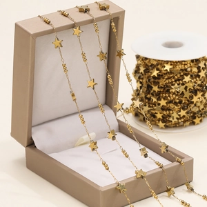 Macro view of gold-plated stainless steel star chain for DIY jewelry making and necklaces