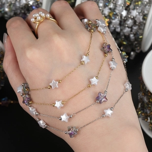 Star-shaped acrylic bead bracelets in gold and silver finish with stainless steel chains