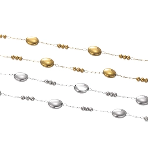 Handmade stainless steel oval bead necklace chains in gold and silver finishes