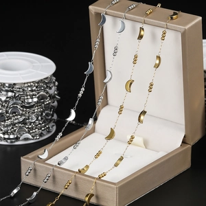 Detailed view of moon and bead stainless steel chain for DIY jewelry making