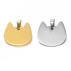 Polierte Edelstahl-Anhänger in Katzenkopf-Form in Gold und Silber mit Verbindungsringen