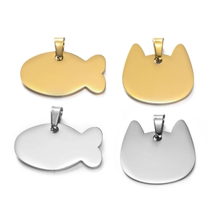 Polierte Haustiermarken aus Edelstahl in Fisch- und Katzenform in Gold und Silber