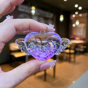 Portachiavi a cuore alato con sabbia glitterata viola per decorazione borse e chiavi