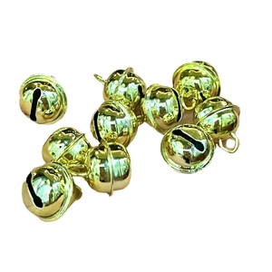 Glossy golden metal spherical bells with round hooks for DIY crafts and pet accessories