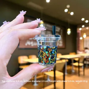 Mini porte-clés tasse de thé aux perles en acrylique avec paillettes en étoile