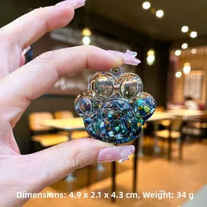 Porte-clés patte de chat lumineux en résine avec paillettes et étoiles, 4.9x2.1x4.3cm