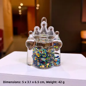 Pendentif château en acrylique avec liquide et paillettes d'étoiles colorées 5x3,1x6,5cm