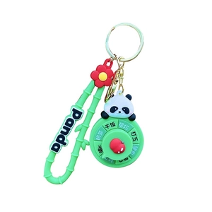 Porte-clés panda mignon avec roue de décision et sangle en silicone vert à texture bambou