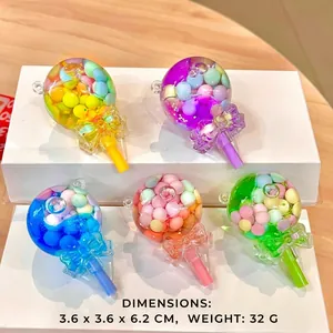 5pcs colorful lollipop liquid glitter charms in yellow, purple, blue, pink and green
