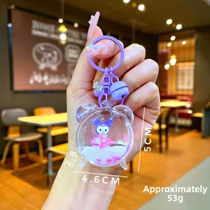 Porte-clés Kuromi avec liquide à paillettes violettes et breloque en forme de cloche