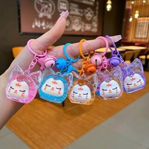 Détails de cinq porte-clés chat avec paillettes liquides et clochettes colorées