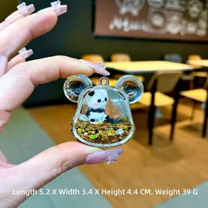 Panda-Bär Schlüsselanhänger aus Acryl mit flüssigem Goldstern-Glitzer und Ölfüllung