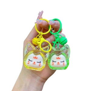Porte-clés renard mignon en acrylique jaune et vert avec clochettes colorées