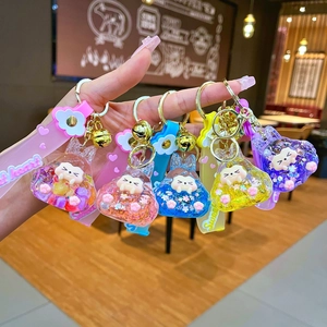 Porte-clés lapin en acrylique avec paillettes mobiles et dragonne Sweet Heart colorée