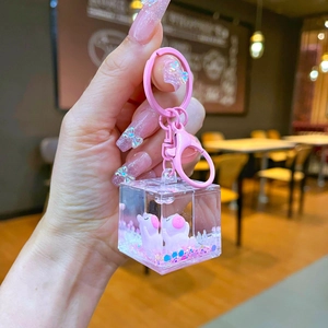 Porte-clés Capybara rose avec paillettes liquides et figurines de porcelets mignons