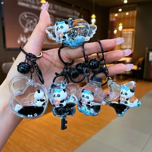 Mignon Porte-clés Panda Sables Mouvants Liquide Panda Flottant Beignet Pendentif de Sac Acrylique Anneau de Clé Dessin Animé Cadeau
