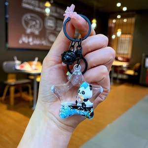 Porte-clés panda en forme d'étoile avec paillettes et figurine de panda mignonne
