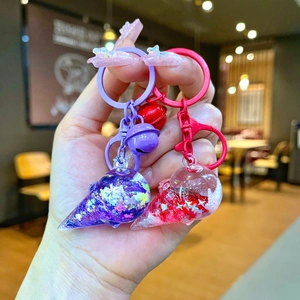 Creative ice cream keychain with glitter sequins and colorful liquid inside