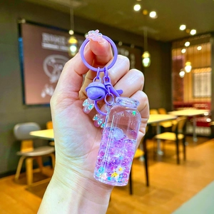 Creative purple drifting bottle keychain with luminous bubbles and glitter sequins