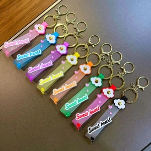 Cute Rubber Sweet Heart Flower Keychain Colorful 3D Alphabet Soft Glue Bag Pendant Metal Ring Key Accessory For Women Kids Gift