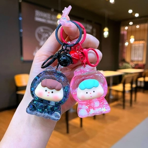 Porte-clés mignons personnages de dessins animés avec résine pailletée et cloches