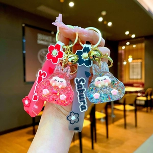 Creative Sakura animal keychain with flowing sequins and pink silicone wrist strap