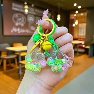 Porte-clés patte de chat mignon avec paillettes flottantes et sequins colorés