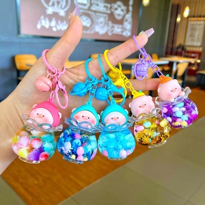 Luminous Snowflake Peach Pig Liquid Quicksand Bottle Keychain Cartoon Piggy Oil Floating Pendant For Bags Purse Decor Surprise Gift